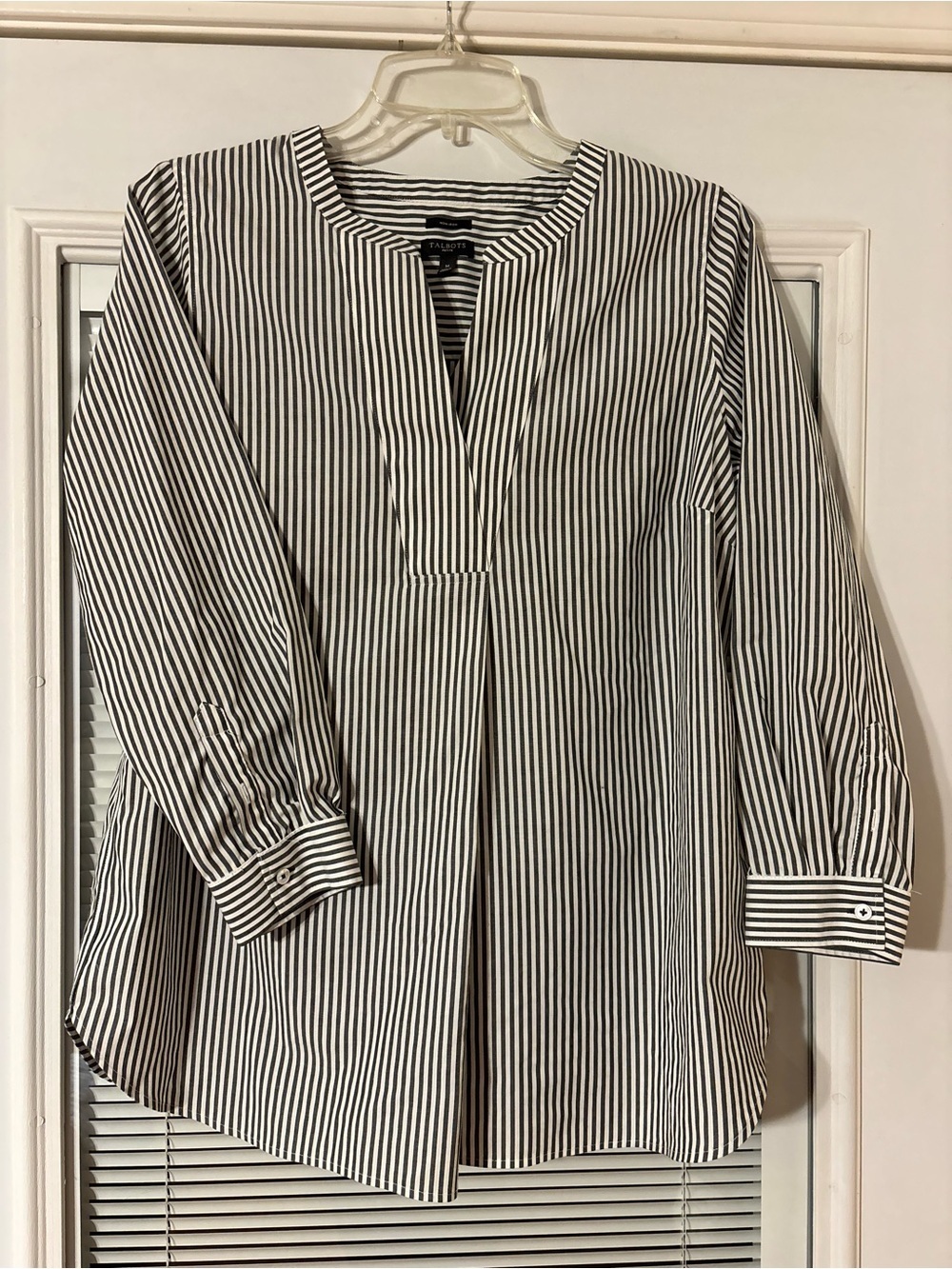 Talbots Black & White Vertical Stripe Blouse